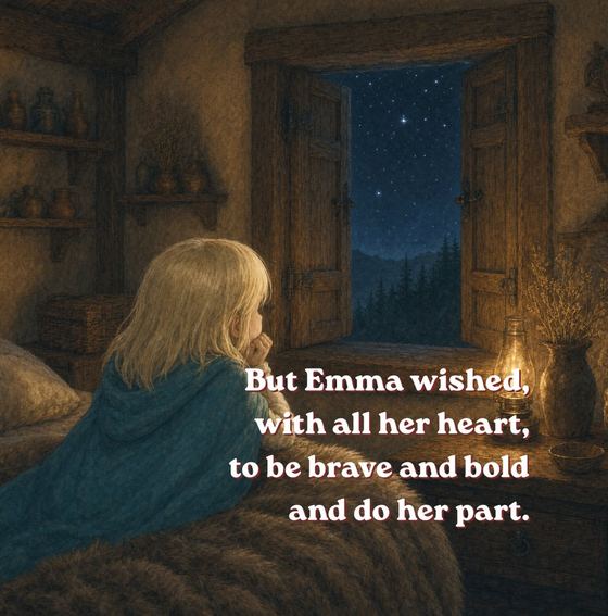 Illustration of a Viking father hugging his daughter Emma close before sailing away