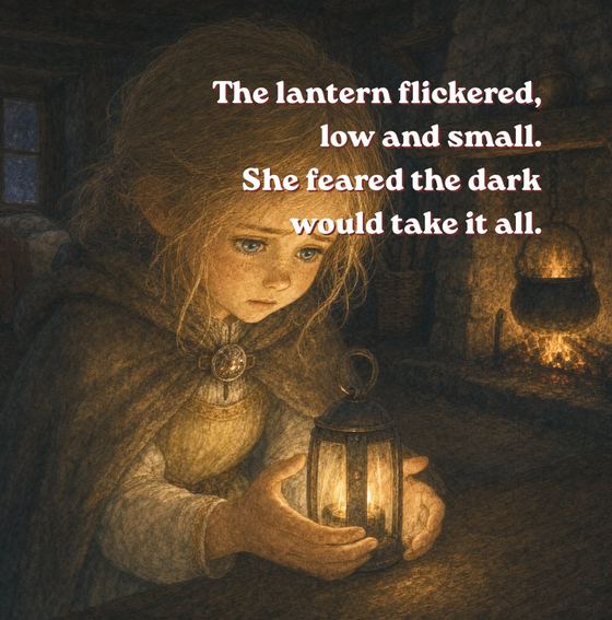 Illustration of Grace holding her lantern close during a wild nighttime storm